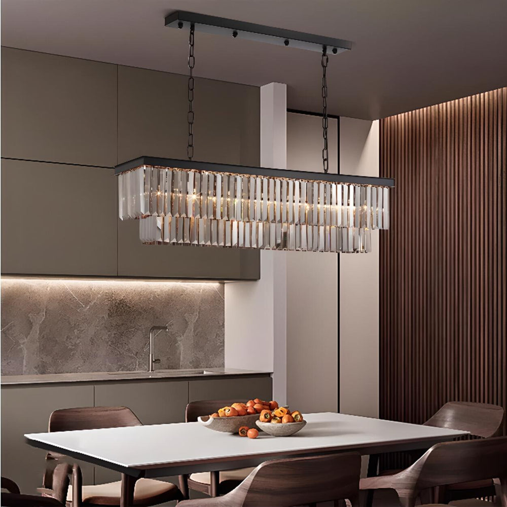 Kitchen Crystal Black Rectangular LED Hanging Light