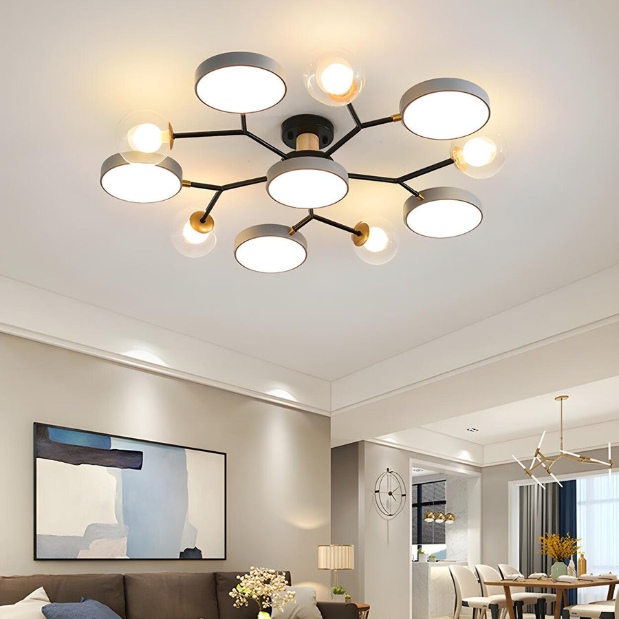 Large Black Modular Circle Semi-Flush Mount 11-Light
