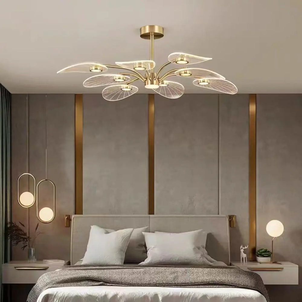 Large Gold Leaf LED Semi-Flush Mount Light Bedroom