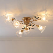 Large Romantic Flower Crystal Semi-Flush Mount Light