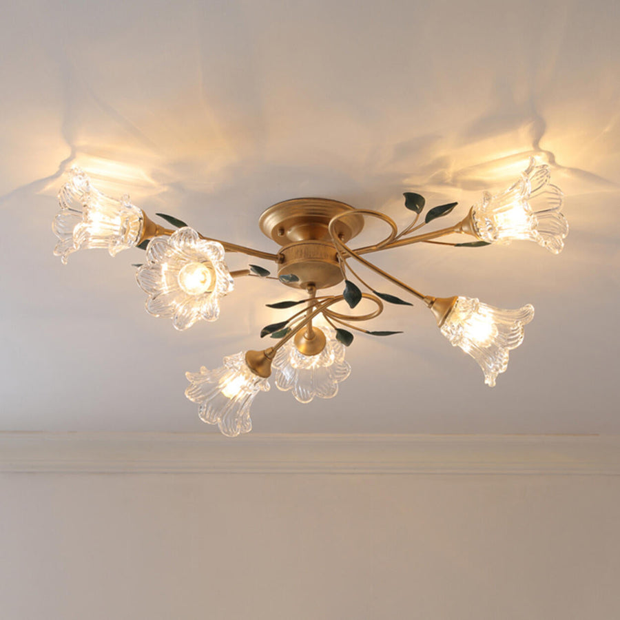 Large Romantic Flower Crystal Semi-Flush Mount Light