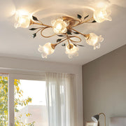Large Romantic Flower Crystal Semi-Flush Mount Light