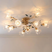 Large Romantic Flower Crystal Semi-Flush Mount Light