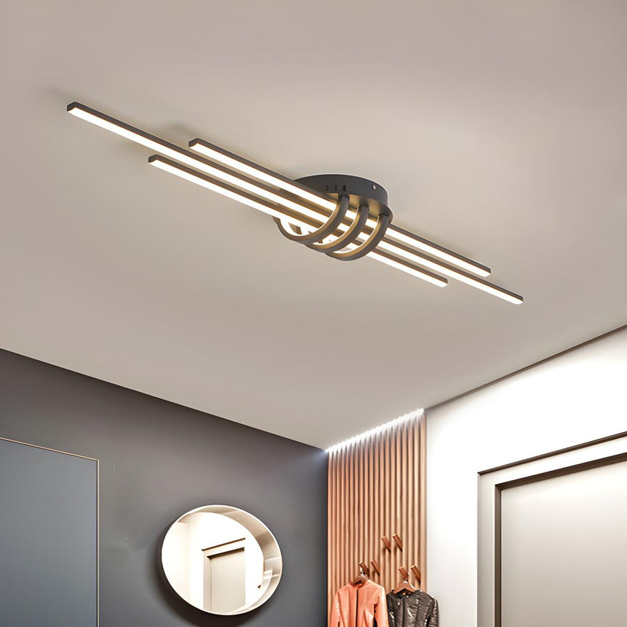 Large Slim Three Black Linear LED Flush Mount Light