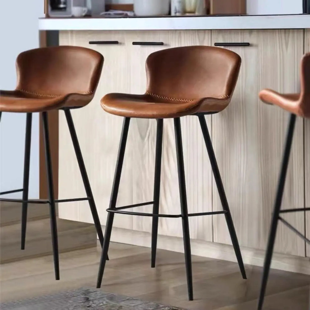 Leather Saddle Counter & Bar Stool with Low Back & Footrest
