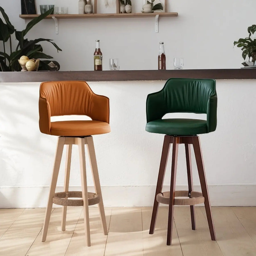 Leather Swivel Bar Stool with Arms and Rope Footrest