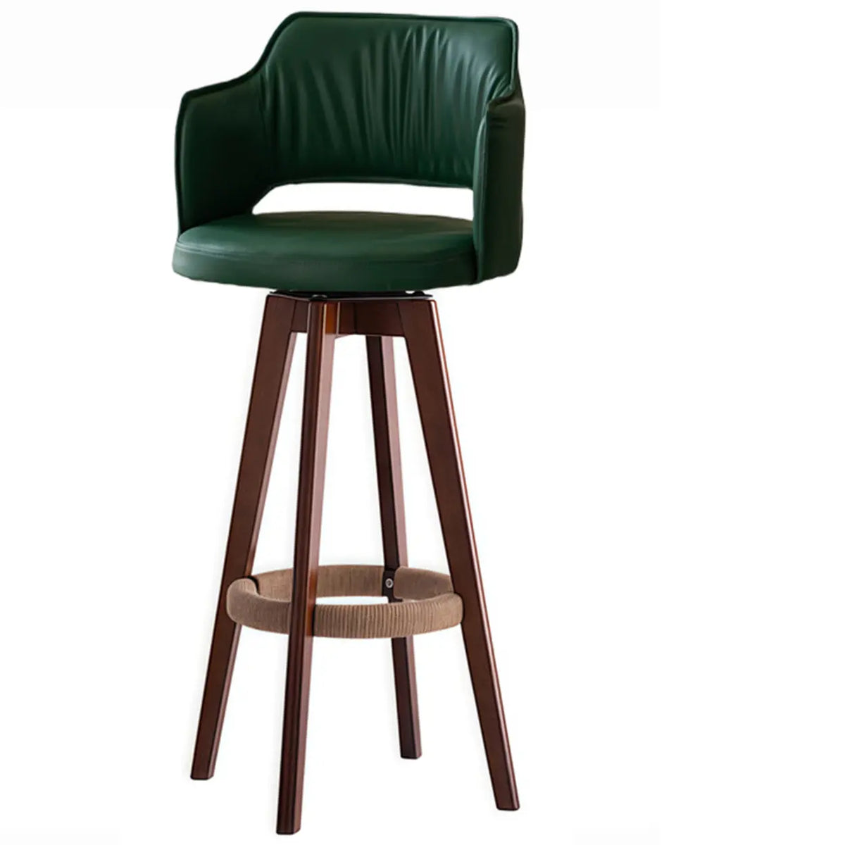 Leather Swivel Bar Stool with Arms and Rope Footrest