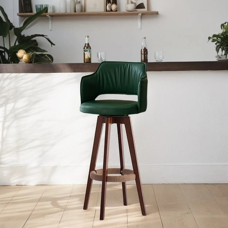 Leather Swivel Bar Stool with Arms and Rope Footrest