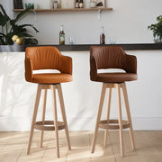 Leather Swivel Bar Stool with Arms and Rope Footrest