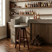 Leather Swivel Bar Stool with Arms and Rope Footrest