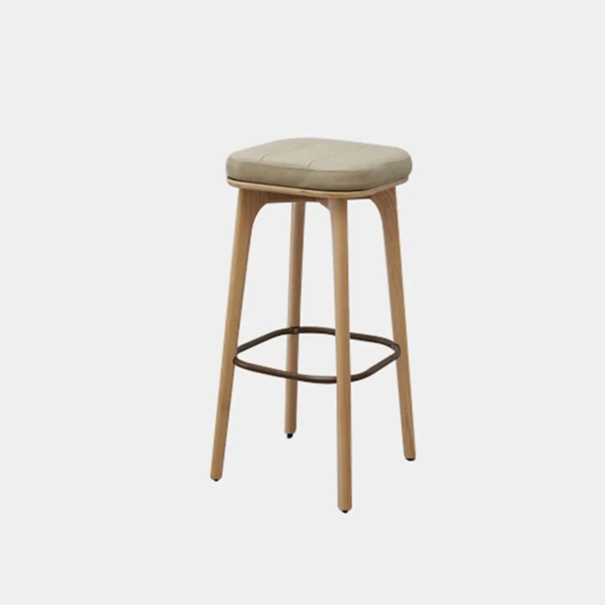 Leather Upholstered Tufted Wood Bar Stool with Metal Footrest