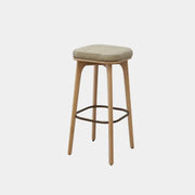 Leather Upholstered Tufted Wood Bar Stool with Metal Footrest