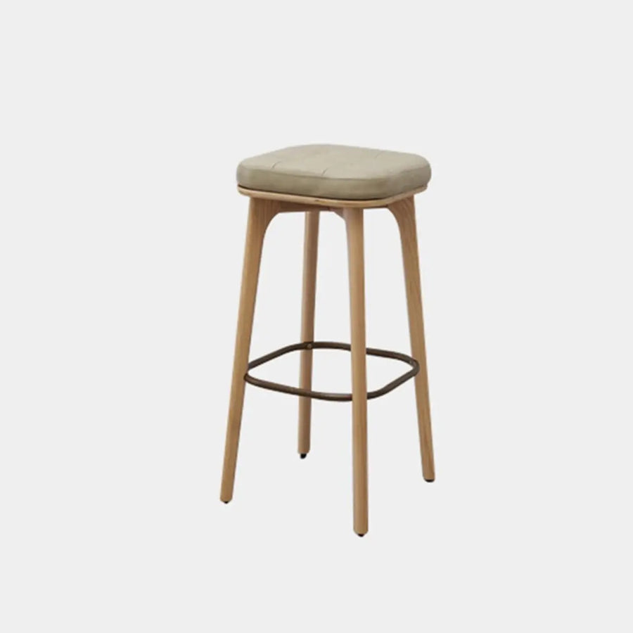 Leather Upholstered Tufted Wood Bar Stool with Metal Footrest