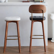 Leather Upholstered Tufted Wood Bar Stool with Metal Footrest