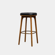 Leather Upholstered Tufted Wood Bar Stool with Metal Footrest