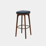 Leather Upholstered Tufted Wood Bar Stool with Metal Footrest