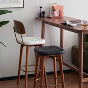 Leather Upholstered Tufted Wood Bar Stool with Metal Footrest
