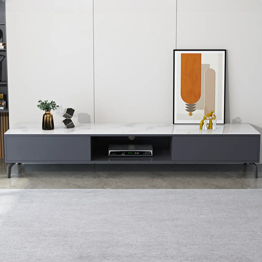 Living Room Black Glass Open Storage Cabinet TV Stand