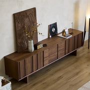 Living Room Brown Wood Drawers Rectangle TV Stand
