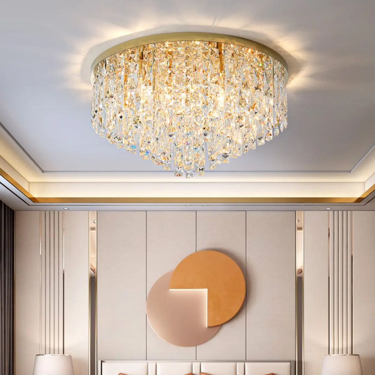 Living Room Gorgeous Crystal Flush Mount Ceiling Light