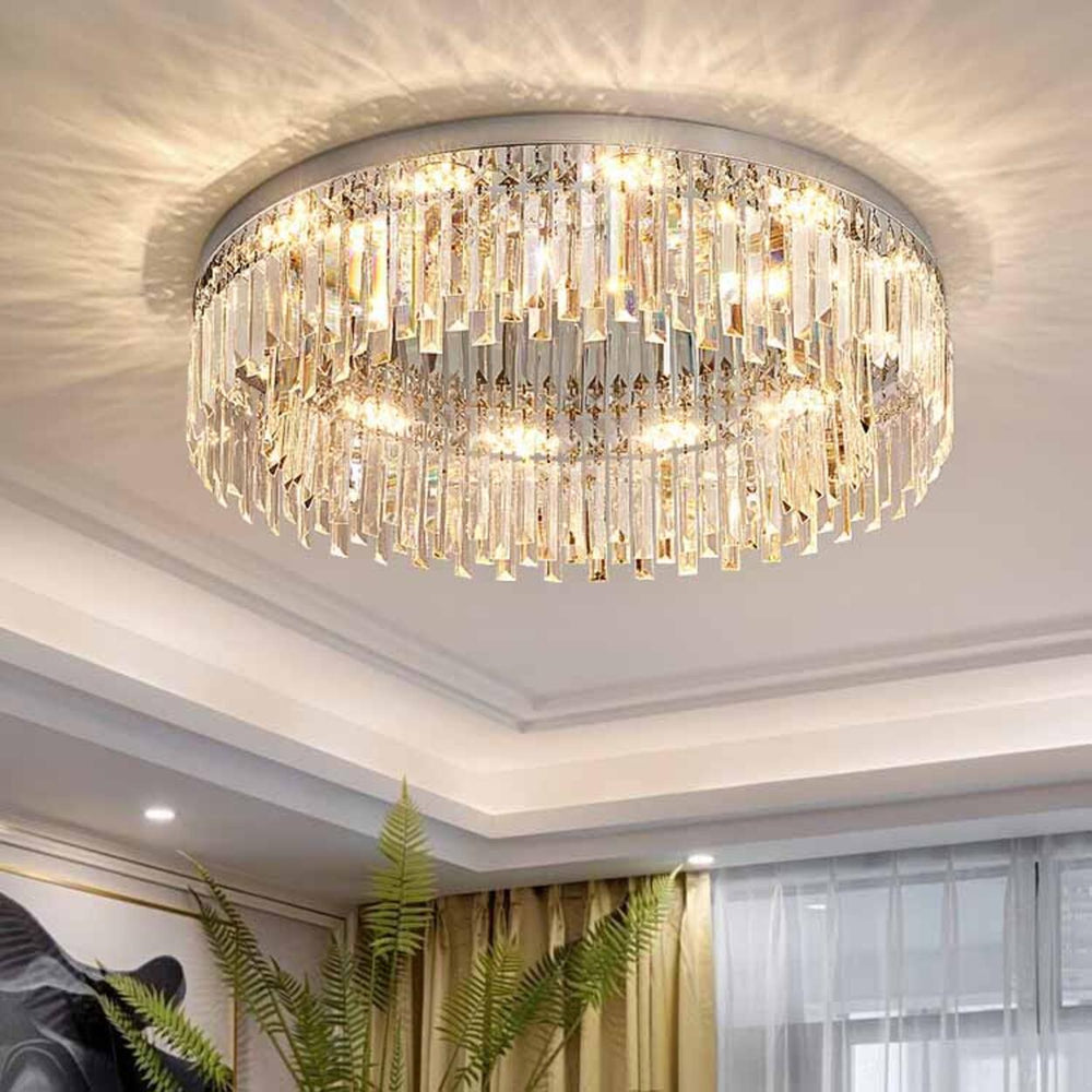 Living Room Luxury Crystal Bars Round Flush Mount Light