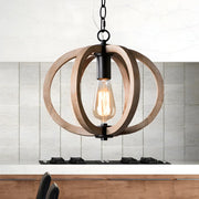 Living Room Traditional Wood Brown Orb Pendant Light