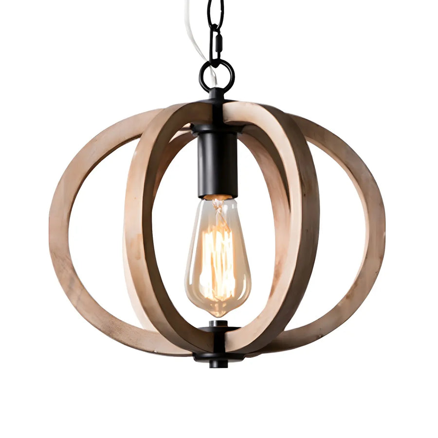 Living Room Traditional Wood Brown Orb Pendant Light