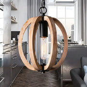 Living Room Traditional Wood Brown Orb Pendant Light