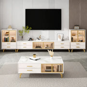 Living Room White Stone Cabinet Drawers Long TV Stand