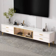 Living Room White Stone Cabinet Drawers Long TV Stand