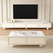 Living Room White Wood Rectangular Drawers TV Stand