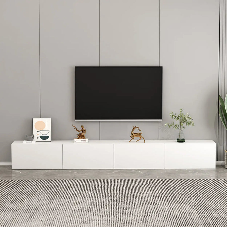 Living Room White Wooden Rectangular Drawers TV Stand