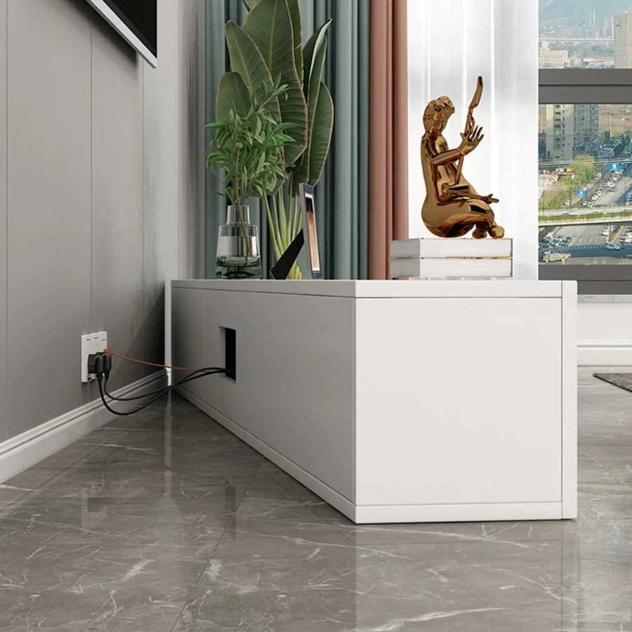Living Room White Wooden Rectangular Drawers TV Stand