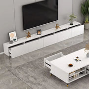 Living Room White Wooden Rectangular Drawers TV Stand
