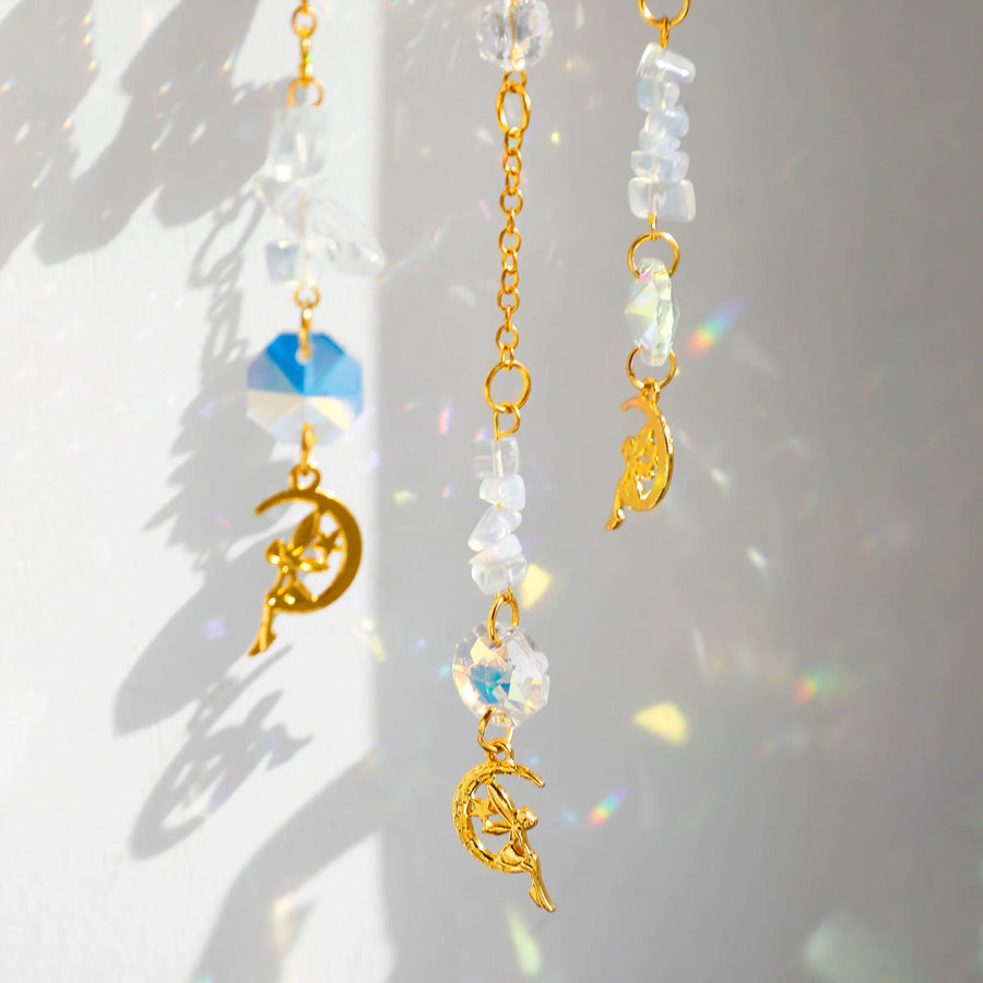Crystal Lotus Suncatcher with Moon Pendant