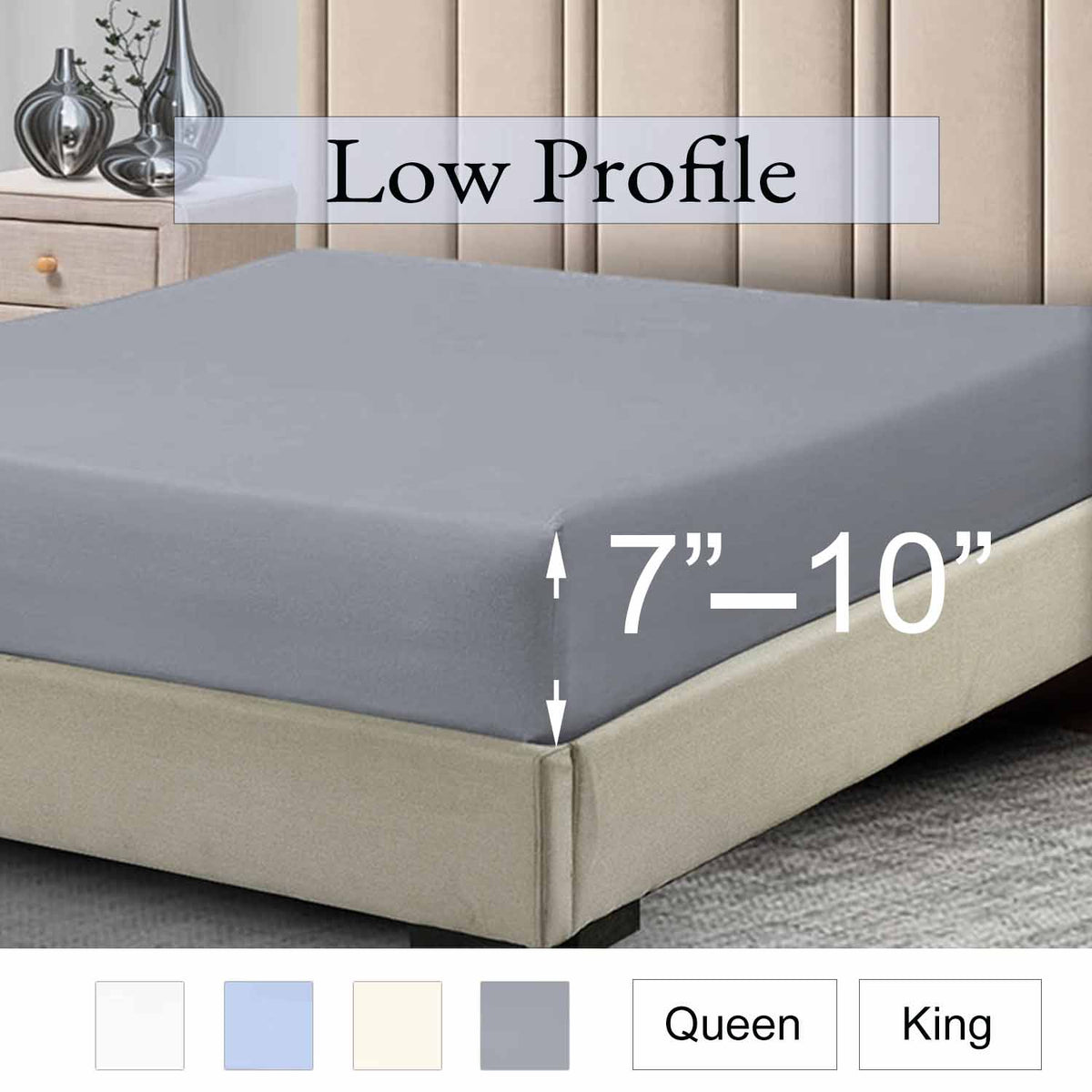 Low Profile Fitted Sheet (7-10 Inches) USA Luxurious 500 Cotton Sateen