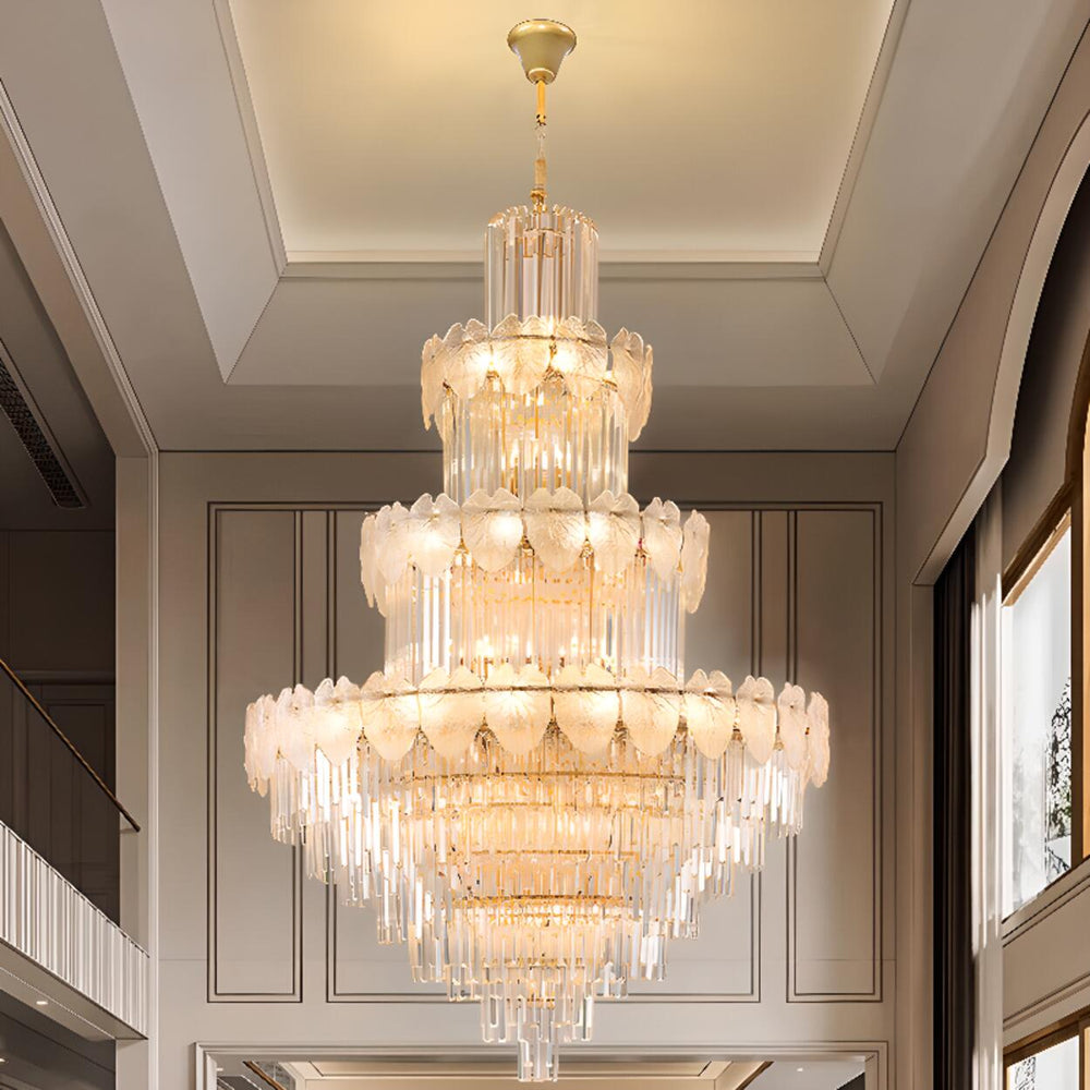 Luxur Tiered Leaf Crystal Chandelier Adjustable Height
