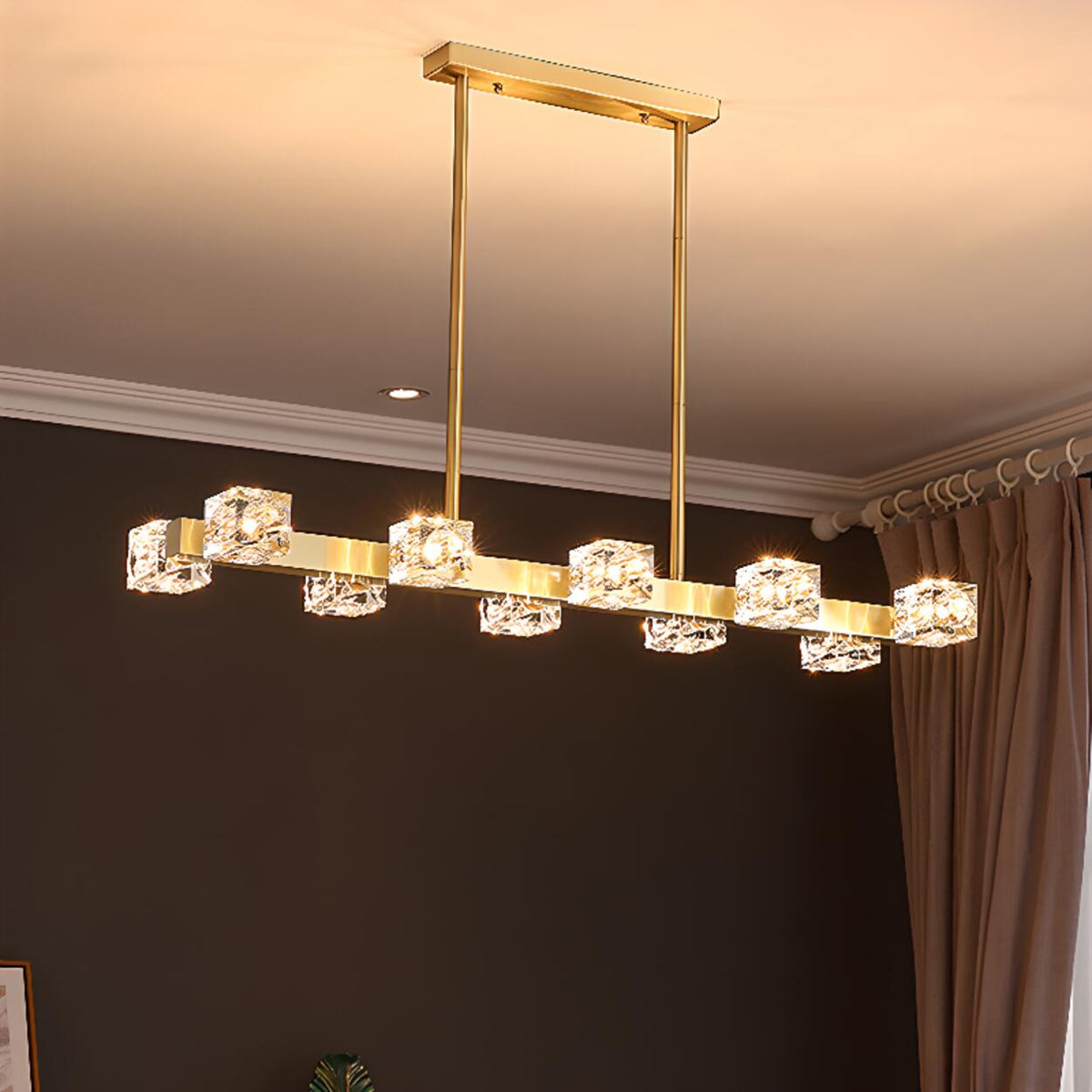 Luxurious Gold Crystal Square Island Pendant Light