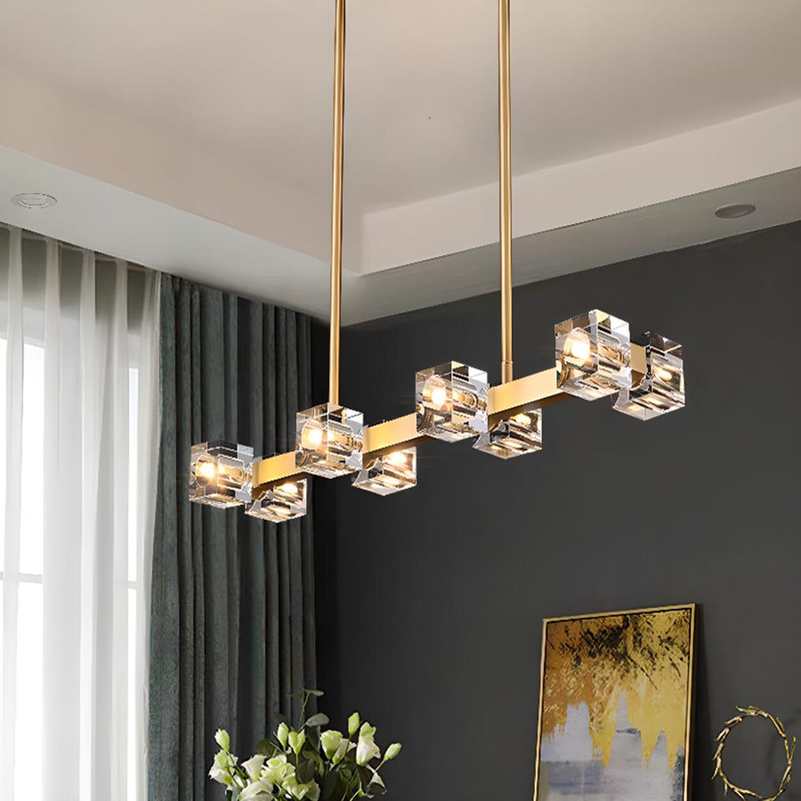 Luxurious Gold Crystal Square Island Pendant Light