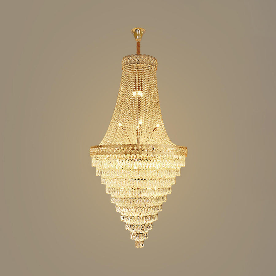 Luxurious Tiered Crystal Cascading Rock Glass Chandelier