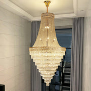 Luxurious Tiered Crystal Cascading Rock Glass Chandelier