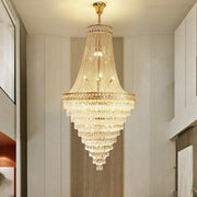 Luxurious Tiered Crystal Cascading Rock Glass Chandelier