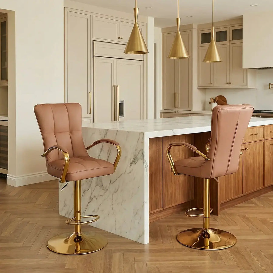 Luxury Adjustable Swivel Faux Leather Bar Stool With Arms