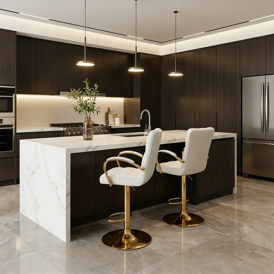 Luxury Adjustable Swivel Faux Leather Bar Stool With Arms