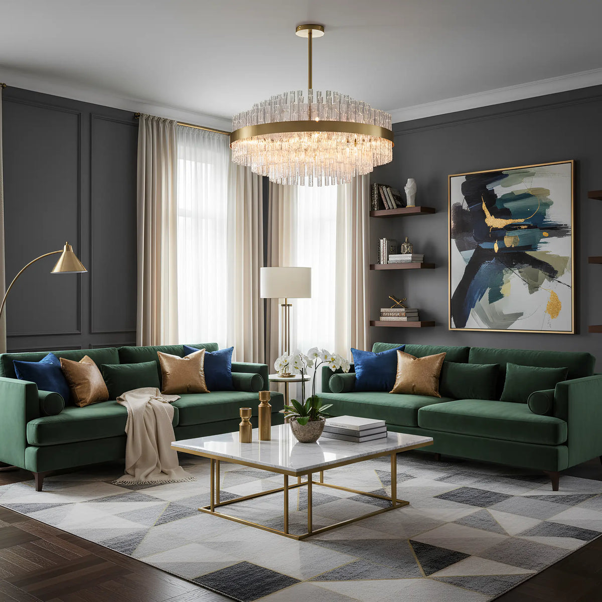Luxury Brass Tierd Circular Round Clear Crystal Chandelier