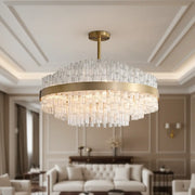 Luxury Brass Tierd Circular Round Clear Crystal Chandelier