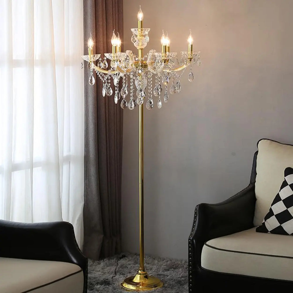 Luxury Candle Gold Crystal Chandelier Floor Lamp