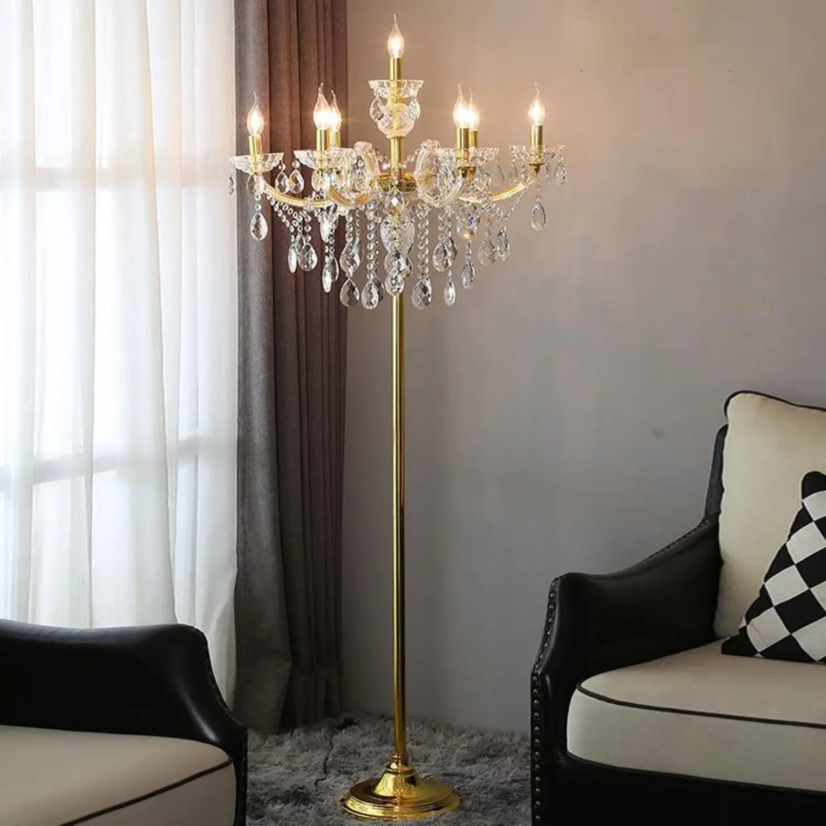 Luxury Candle Gold Crystal Chandelier Floor Lamp
