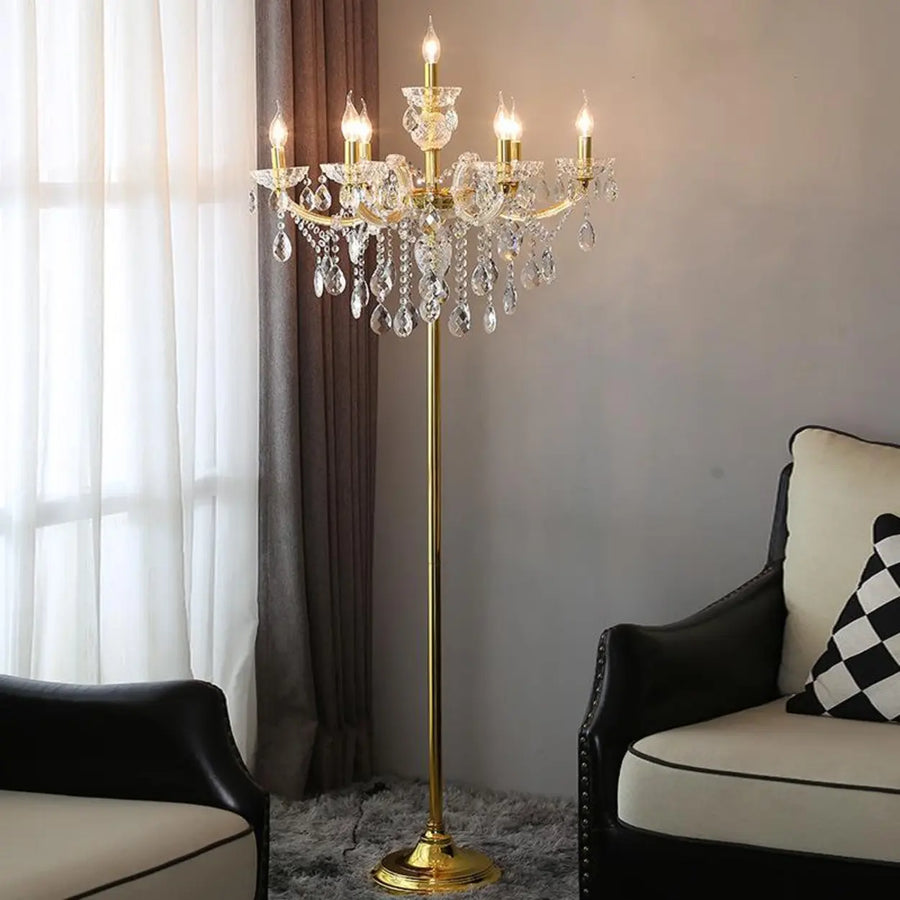 Luxury Candle Gold Crystal Chandelier Floor Lamp