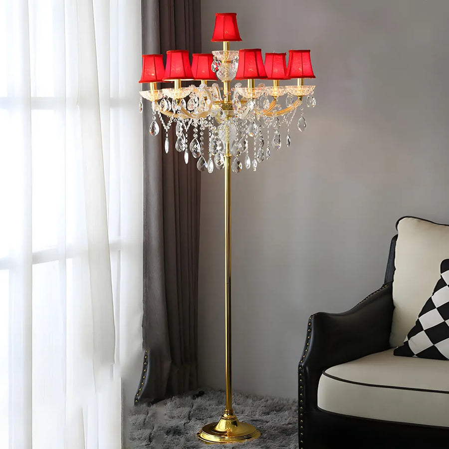 Luxury Candle Gold Crystal Chandelier Floor Lamp